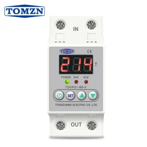 TOMZN Din rail voltage display relay ON/OFF adjustable over under voltage proteciotn device auto reconnect protector 40A 60A
