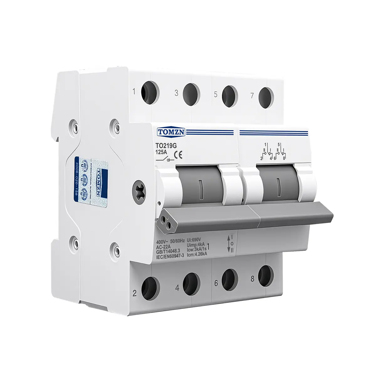 Tomzn TOSF-125 2P 125A MTS Dual Power Manual Transfer Isolating Switch Interlock Circuit Breaker TOMZN breaker type Change Over - Image 3